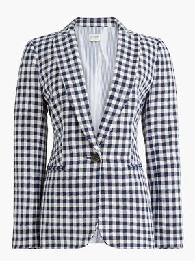 J. Crew Navy and White Gingham Blazer
